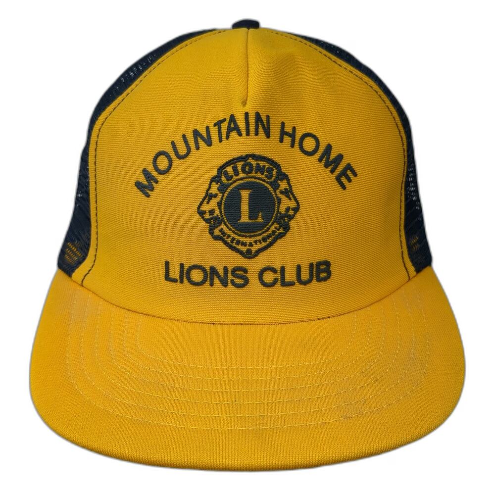 Stylemaster Trucker Hat Yellow Blue 7 5/8 Mountain Home Lions Club Vintage USA